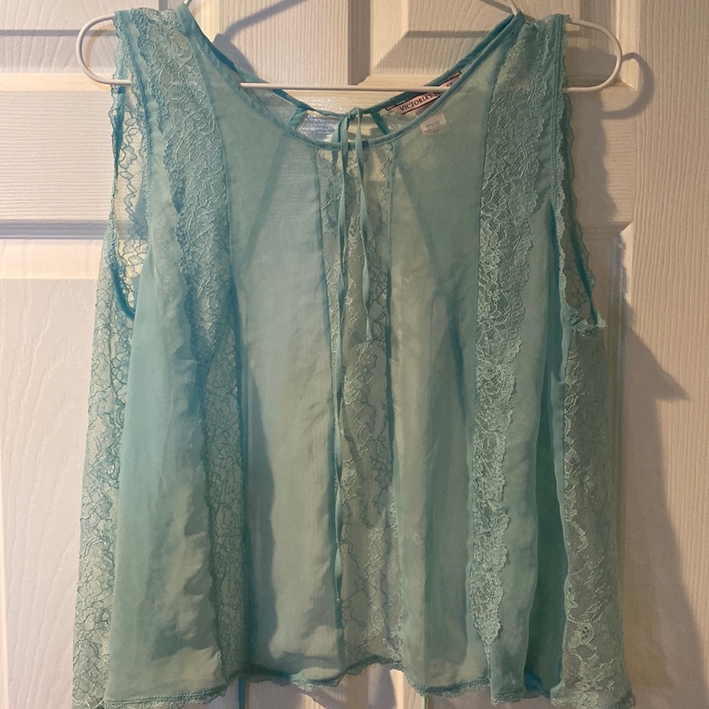 Victoria’s Secret | Lace Wrap Ribbon Tie Back Camisole Mint Aqua Turquoise🌿